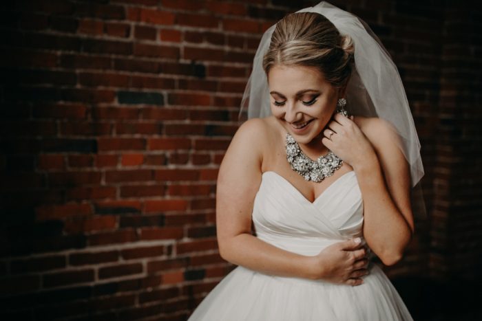 Bride Statement Necklace: White & Gray Industrial Wedding at the History Center from Rachel Rowland Photography featured on Burgh Brides