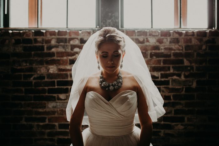 Bride Statement Necklace: White & Gray Industrial Wedding at the History Center from Rachel Rowland Photography featured on Burgh Brides