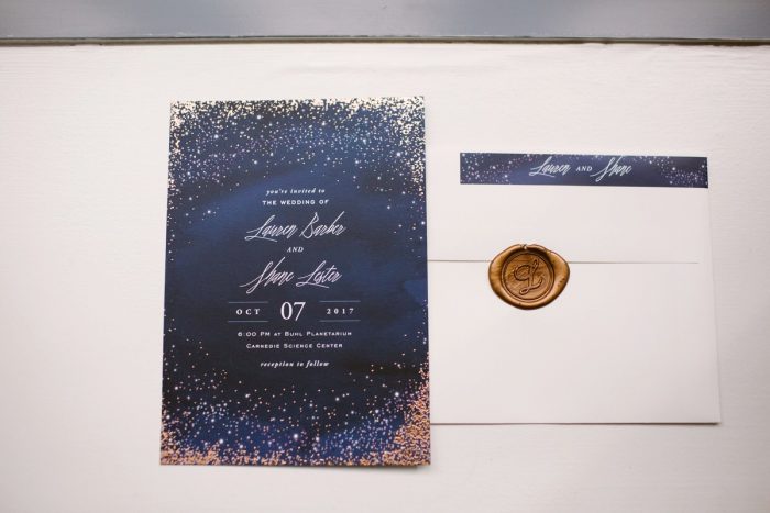 Celestial Wedding Invitations: Small Eclectic Wedding at Smallman Galley from Caitlin Thomas Photography featured on Burgh Brides