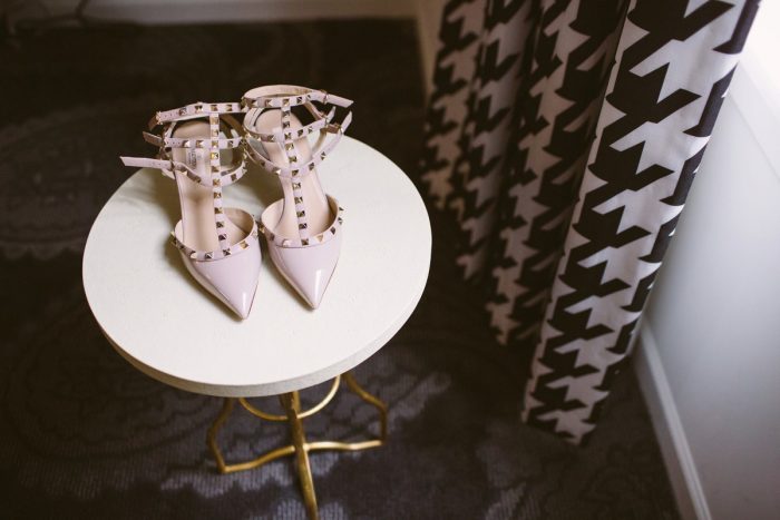 Studded Bridal Shoes: Small Eclectic Wedding at Smallman Galley from Caitlin Thomas Photography featured on Burgh Brides
