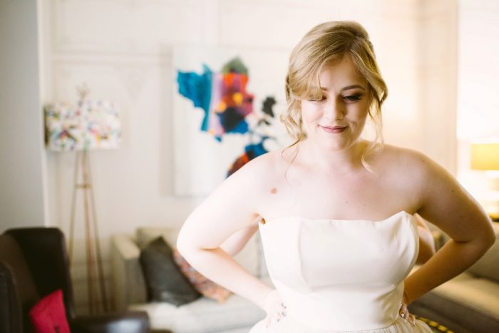 Loose Bridal Updo: Small Eclectic Wedding at Smallman Galley from Caitlin Thomas Photography featured on Burgh Brides