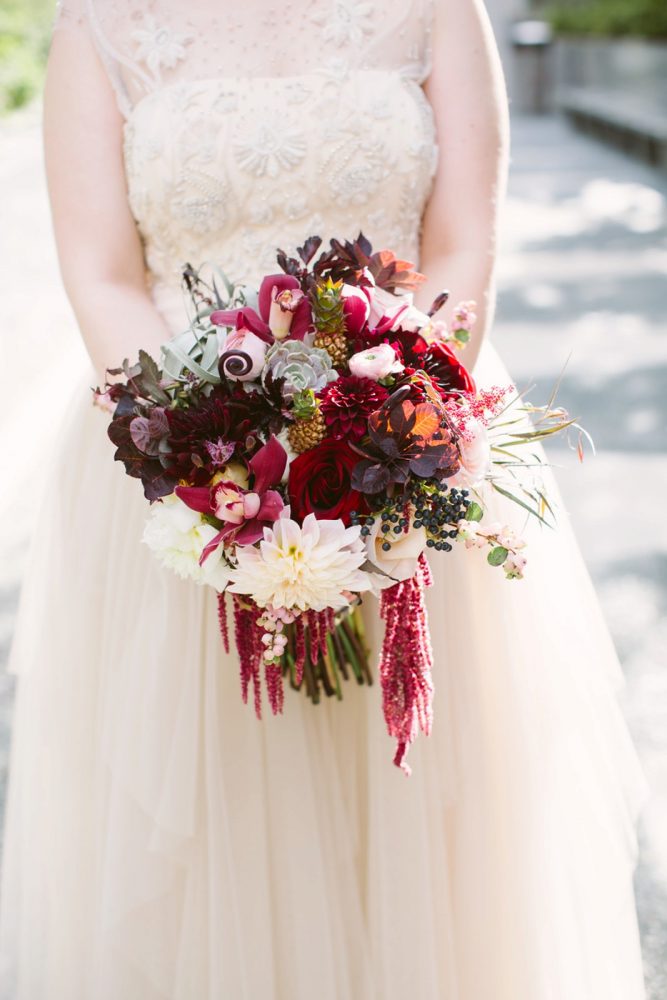 Marsala Bridal Bouquet: Small Eclectic Wedding at Smallman Galley from Caitlin Thomas Photography featured on Burgh Brides