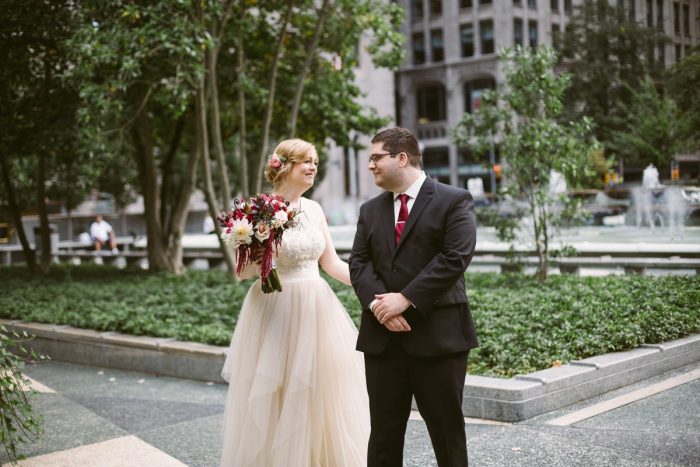 Blush Pink Wedding Dress: Small Eclectic Wedding at Smallman Galley from Caitlin Thomas Photography featured on Burgh Brides