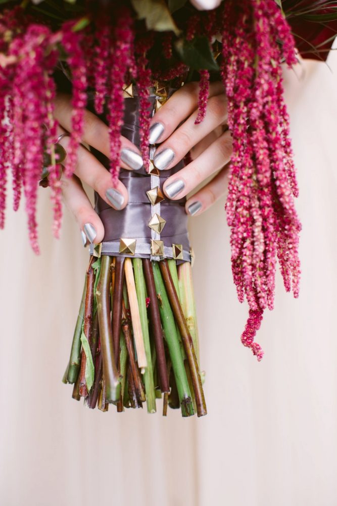 Studded Bridal Bouquet: Small Eclectic Wedding at Smallman Galley from Caitlin Thomas Photography featured on Burgh Brides