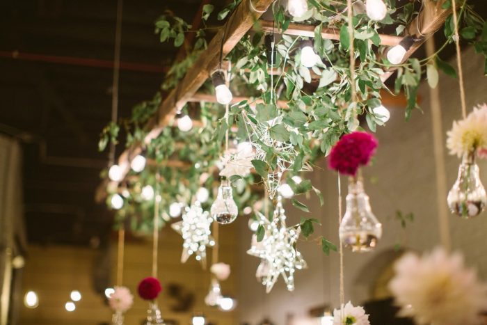 Hanging Wedding Floral Decor: Small Eclectic Wedding at Smallman Galley from Caitlin Thomas Photography featured on Burgh Brides
