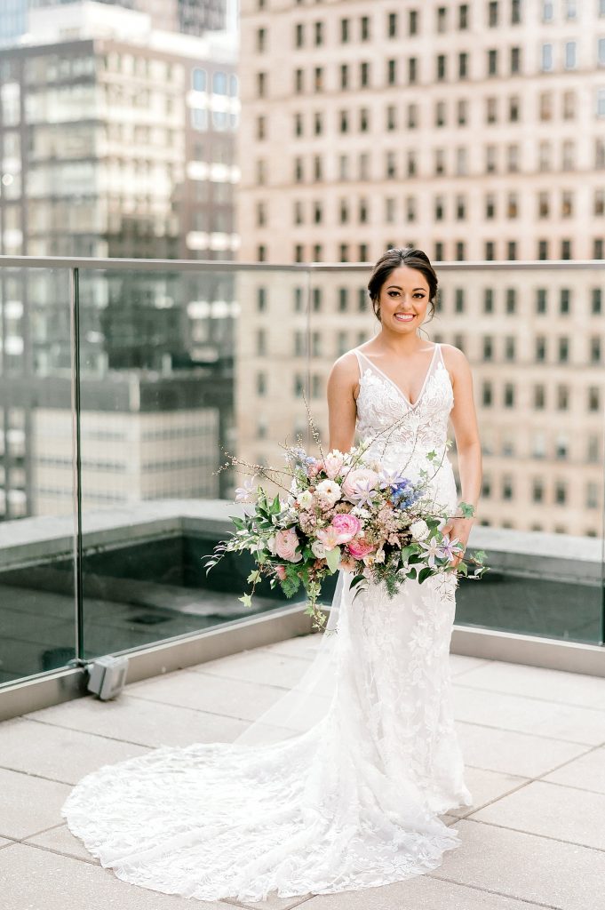Floral Filled Energy Innovation Center Microwedding. For more small wedding ideas, visit burghbrides.com!