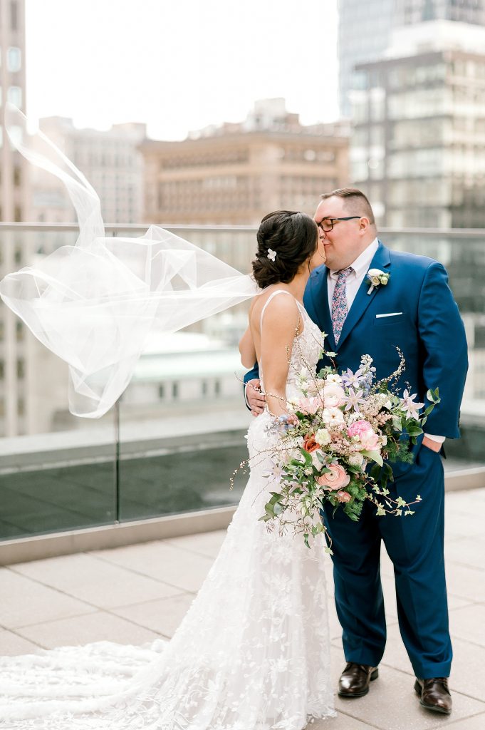 Floral Filled Energy Innovation Center Microwedding. For more small wedding ideas, visit burghbrides.com!
