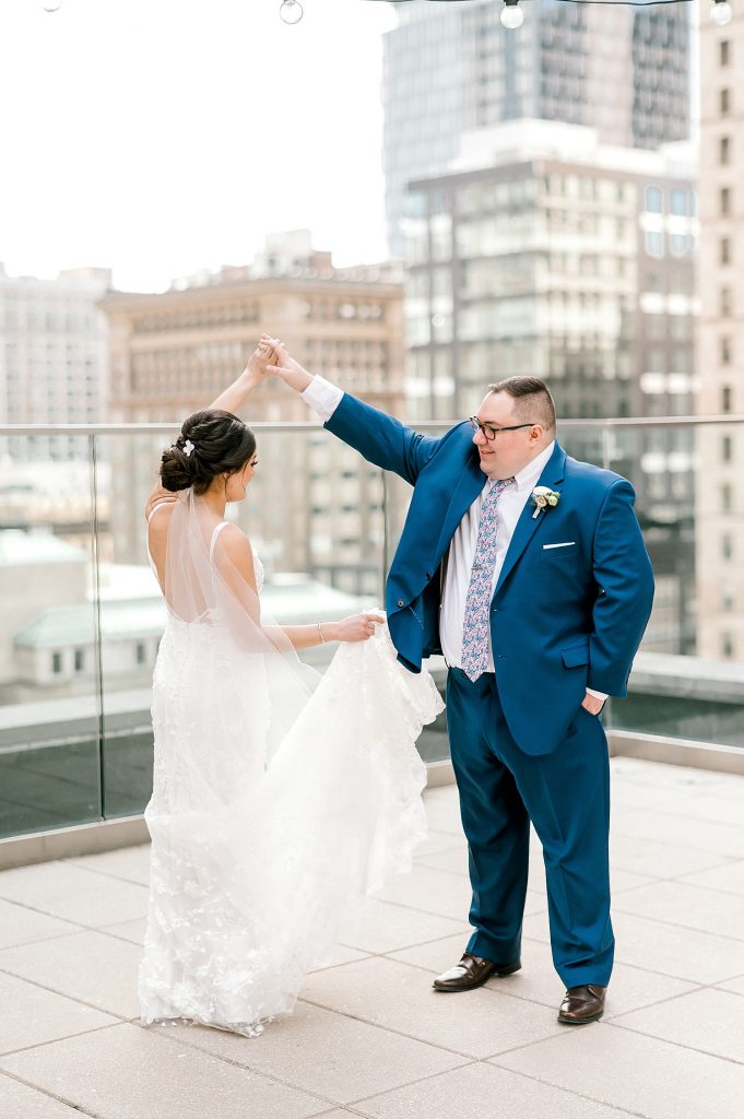 Floral Filled Energy Innovation Center Microwedding. For more small wedding ideas, visit burghbrides.com!