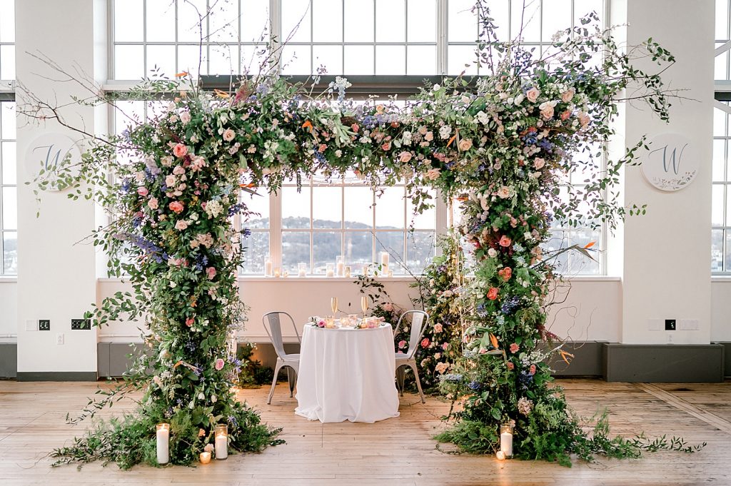 Floral Filled Energy Innovation Center Microwedding. For more small wedding ideas, visit burghbrides.com!
