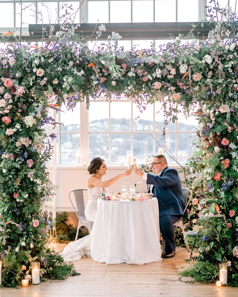 Floral Filled Energy Innovation Center Microwedding. For more small wedding ideas, visit burghbrides.com!