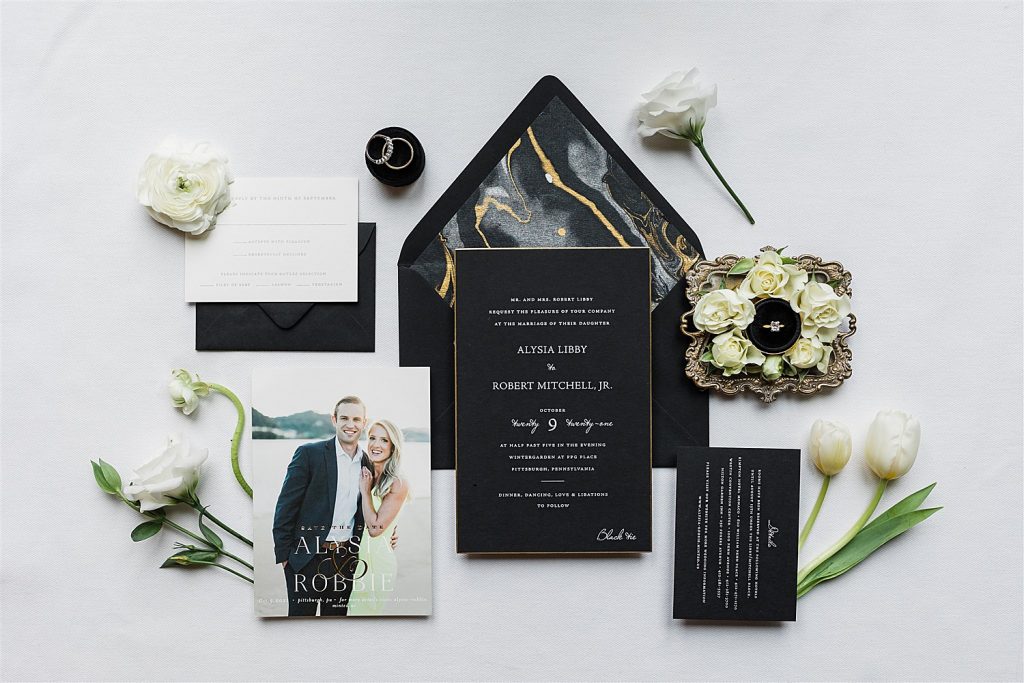 Timeless Personalized Wedding at PPG Wintergarden. For more black and white wedding ideas, visit burghbrides.com!