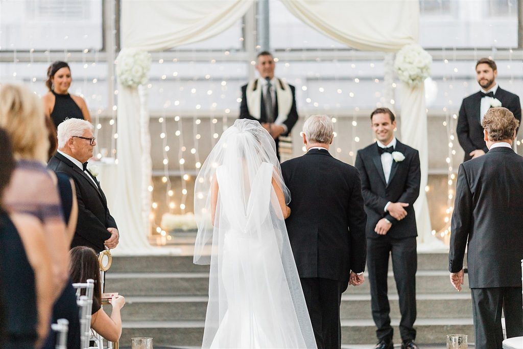 Timeless Personalized Wedding at PPG Wintergarden. For more black and white wedding ideas, visit burghbrides.com!