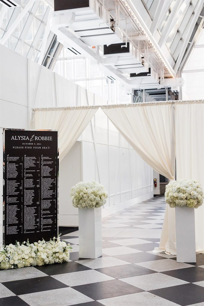 Timeless Personalized Wedding at PPG Wintergarden. For more black and white wedding ideas, visit burghbrides.com!